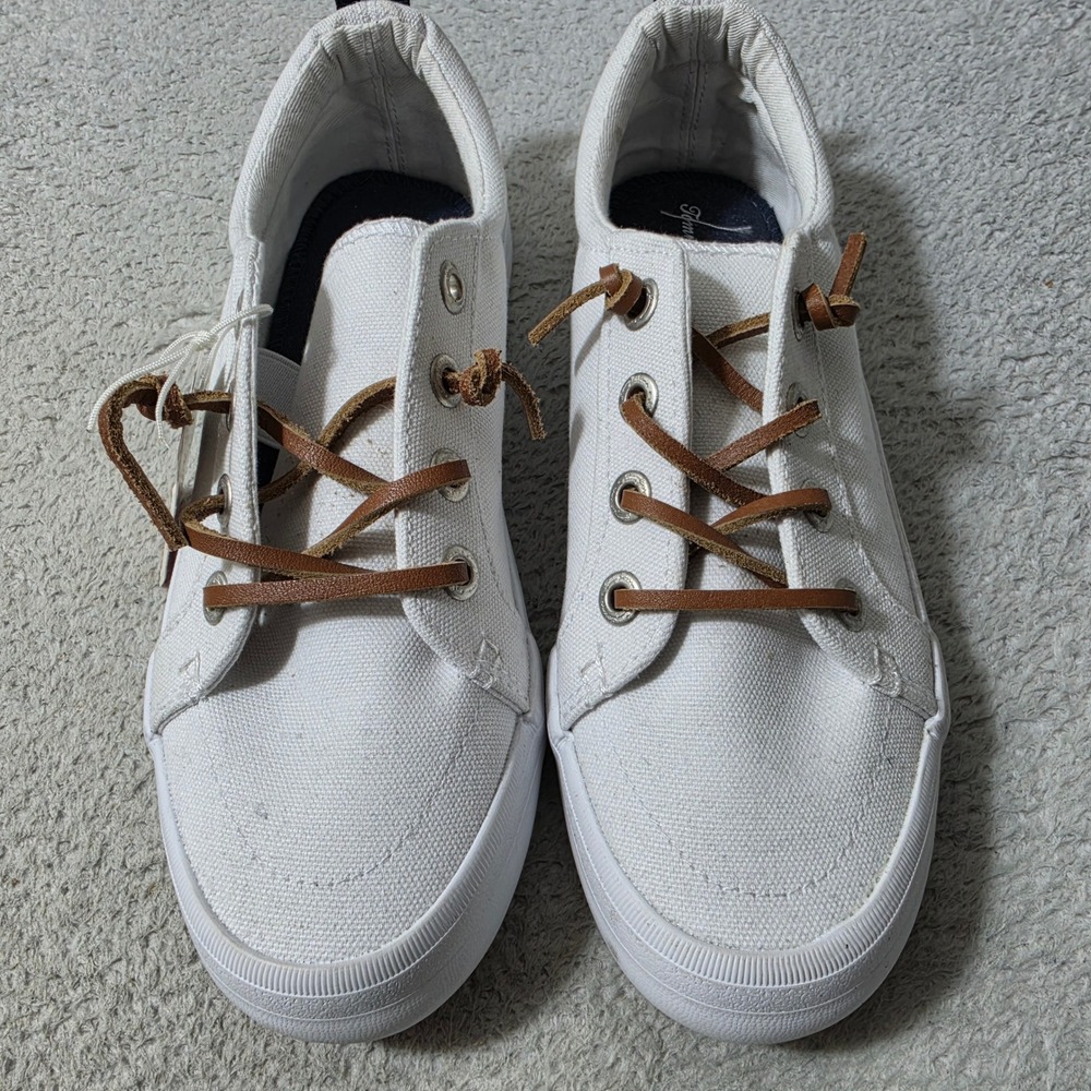 Tommy Bahama Sneakers Women Size 8 White Canvas Leather Laces Nautical Low Top - Picture 2 of 7